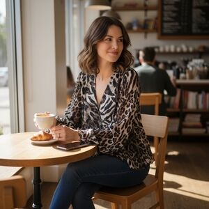 Leopard Print Mesh Cardigan Flounce Front Ruffle Hem - So Fun to Wear!